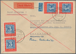 Bundesrepublik Deutschland: 1949, 20 Pfg. Hundert Jahre Marken, Zwei Senkrechte Paare Als Portogerec - Briefe U. Dokumente