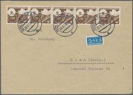 Bundesrepublik Deutschland: 1953, 4 Pfg. Verkehrsausstellung Im Senkrechten 5er-Streifen Als Portoge - Cartas & Documentos