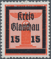 Deutsche Lokalausgaben Ab 1945: GLAUCHAU: 1945, Partei-Dienstmarke Mit Aufdruck 15 (Pf.) Auf 8 (Pf.) - Sonstige & Ohne Zuordnung