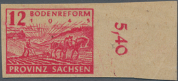 Sowjetische Zone - Provinz Sachsen: 1945, Bodenreform, 12 Pfg. Karminrot Mit Abart "Druck Auf Der Gu - Autres & Non Classés