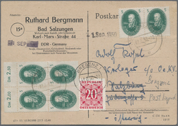 DDR: 1950, 5 Pfg. Akademie, Waagerechtes Paar Und Oberrand-4er-Block Als Portogerechte 30 Pfg.-Mehrf - Lettres & Documents