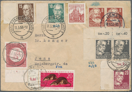 DDR: 1952/1953, 7 Werte "Persönlichkeiten" Mit 4x Eckrand-/Randstücke + 3 Weitere Marken Auf Brief V - Covers & Documents