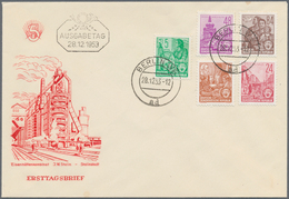 DDR: 1953, Fünfjahresplan II 5,8,24,48 Und 84 Pfg. Auf Blanko Schuck-FDC Gestempelt "BERLIN W 8 Ad 2 - Covers & Documents