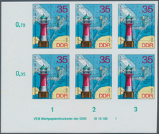 DDR: 1975: DDR Leuchttürme, Vier Werte (ohne 25 Pfg) In Originalfarben In Ungezähnten 6er Unterrande - Lettres & Documents