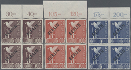 Berlin: 1948 'Schwarzaufdruck' Kompletter Satz In Postfrischen Rand-Viererblocks, Die Pfennigwerte E - Briefe U. Dokumente