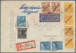 Berlin: 2, 20(3), 24(2), 25(4) U. Paar 50 Pf. Schwarzaufdruck (vorder U. Rücks. Frankiert) Zusammen - Storia Postale