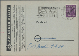 Berlin: 1948, 6 Pf. Schwarzaufdruck Mit Masch.Stpl. BERLIN SW 61 / 8.10.48 Auf Vorgedruckter Anschri - Lettres & Documents