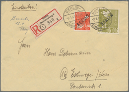 Berlin: 8 Pf. U. 1 Mk Schwarzaufdruck Zusammen Auf R-Bf. Ab Berlin-Charlottenburg Vom 9.1.49 Nach Es - Storia Postale