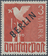 Berlin: 1948, 3 M. Schwarzaufdruck, Postfrisches Luxusstück Mit Dem Plattenfehler "Strich Am Bildran - Storia Postale
