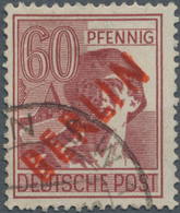 Berlin: 1949 60 Pf. Mit DOPPELTEM AUFDRUCK In Rot, Sauber Gestempelt Mit Teilabschlag "BERLIN S.W. . - Briefe U. Dokumente