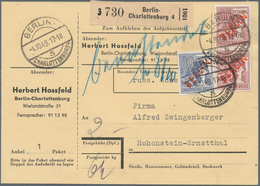 Berlin: 60(Paar) U. 80 Pf. Rotaufdruck Zusammen Auf Paketkarte Ab Berlin-Charlottenburg Vom 4.10.49 - Briefe U. Dokumente