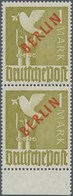 Berlin: 1949, Freimarke 1,-Mark Rotaufdruck Im Senkrechten Paar, Dabei Untere Marke Mit Aufdruckabar - Storia Postale