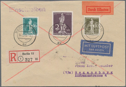 Berlin: 1949, 12 Pf Bis 2 DM Stephan Komplett Auf 2 R-Eilboten-Briefen Mit Luftpost Von Berlin Nach - Storia Postale