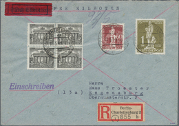 Berlin: 1949, 1 DM Stephan Zus. Mit 60 Pfg. Und 4er-Block 1 Pfg. Bauten, Portogerechte Frankatur Auf - Storia Postale