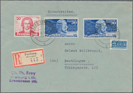 Berlin: 1949, 20 Pf Goethe In MiF Mit 2x Bund 30 Pf Stephan Auf R-Brief Von Freiburg Nach Reutlingen - Brieven En Documenten