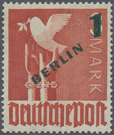 Berlin: 1949, Freimarke 1 (DM) Mit Grünem Aufdruck BERLIN Und Plattenfehler "Ast Am Taubenflügel", " - Brieven En Documenten