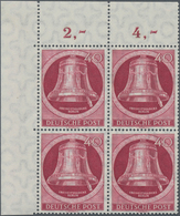 Berlin: 1951, Glocke (II) Als Fünf Ungefaltete Postfrische Luxus-Eckrand-Viererblocks Aus Der Linken - Brieven En Documenten