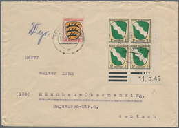 Französische Zone - Allgemeine Ausgabe: 1945, 1 Pf Wappen Im 4er-Block Aus Der Rechten Unteren Bogen - Sonstige & Ohne Zuordnung