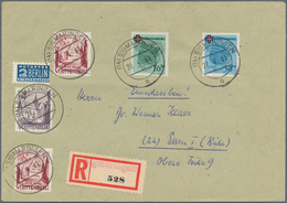 Französische Zone - Württemberg: 1949, Rotes Kreuz Vier Werte Auf Zwei R-Briefen Einmal Mit Zusatzfr - Sonstige & Ohne Zuordnung