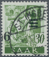 Saarland (1947/56): 1947, Freimarke 9 F Auf 30 Pfg. Mit Kopfstehendem Aufdruck, Entwertet "ST. INGBE - Brieven En Documenten