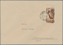 Saarland (1947/56): 1947, 20 Fr. Auf 84 Pfg. Neuauflage Mit Kopfstehendem Aufdruck Auf Echt Gelaufen - Lettres & Documents