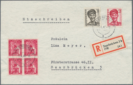 Saarland (1947/56): 1949, "1 Jahr Universität Des Saarlandes Saarbrücken", Viererblock Auf Portogere - Briefe U. Dokumente