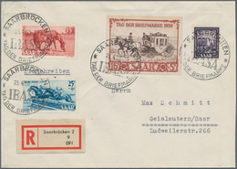 Saarland (1947/56): 1950, 15 + 5 Fr. "Briefmarkenausstellung IBASA" Und Zusatzfrankatur Auf R-Brief, - Brieven En Documenten