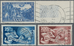 Saarland (1947/56): 1950. Markenlot Gestempelt: Europarat 25Fr Und 200Fr, Volkshilfe 12Fr Bis 50Fr ( - Covers & Documents