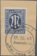 Bizone: 1945, 80 Pfg. Schwarzviolettultramarin, Gezähnt L 11:11 1/2, Auf Pracht-Briefstück Mit SST „ - Other & Unclassified