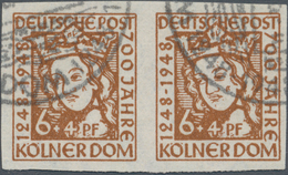 Bizone: 1948, Kölner Dom 6 + 4 Pf Orangebraun, Ungezähntes Waagerechtes Paar Mit Sonderstempel Entwe - Other & Unclassified