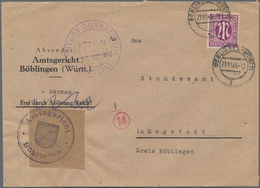 Bizone - Besonderheiten: 1945, LOKALZENSUR BÖBLINGEN, 12 Pf AM-Post, Einzelfrankatur Auf Vordruck-Br - Other & Unclassified