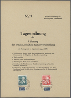 Bundesrepublik Deutschland: 1949. Eröffnung Bundestag Kpl. Mit Pass. SST Auf "Tagesordnung Der 1. Si - Briefe U. Dokumente
