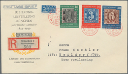 Bundesrepublik Deutschland: 1949, Sonderausgabe 100 Jahre Briefmarken, Satz 3 Werte Auf Gelaufenem R - Covers & Documents
