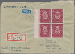 Bundesrepublik Deutschland: 1950, 20 Pfg. Bachsiegel Als Rand-Viererblock Auf Einschreib-Fernbrief A - Briefe U. Dokumente