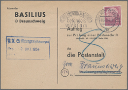 Bundesrepublik Deutschland: 1954, Heuss 5 Pfg. Als EF Nach Portoerhöhung Auf Anschriftenprüfkarte, V - Storia Postale