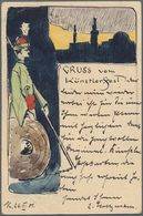 Ansichtskarten: Künstler / Artists: KARLSRUHE KÜNSTLERBUND, Künstlerfest 1901, Handgemalte Karte Sig - Zonder Classificatie