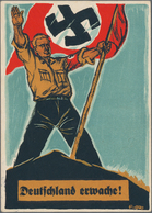 Ansichtskarten: Propaganda: 1930, "Deutschland Erwache!", Großformatige Kolorierte Propagandakarte, - Parteien & Wahlen