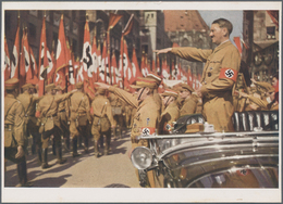 Ansichtskarten: Propaganda: 1935 Ca., Reichsparteitag Nürnberg, Großformatige Farbaufnahme Mit Abbil - Partidos Politicos & Elecciones