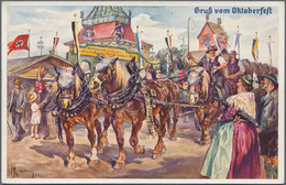 Ansichtskarten: Propaganda: 1938 Ca., "Gruss Vom Oktoberfest München", Kolorierte Künstlerzeichnung - Partiti Politici & Elezioni