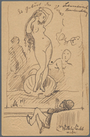 Ansichtskarten: Vorläufer: 1880 Ca., Handgemalte Erotische Vorläuferkarte Auf 5 Pf. Lila Bayern Ganz - Ohne Zuordnung
