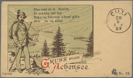 Ansichtskarten: Vorläufer: 1889, ACHENSEE, Kolorierter Vorläuferkarte 5 Kr. Braun Mit K1 PERTISAU 18 - Unclassified