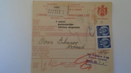 D168152  Yugoslavia - Parcel Card 1939 - ZAGREB - Novi Sad - Croatia -Serbia - Otros & Sin Clasificación