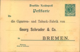 1890 Ca. 5 Pfg. Ganzsche Mit Privatem Zudruck "Cigarren- U. Taback-Fabrik" Schrader, Ungebraucht - Tabaco