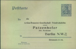 1905 Ca. Germania Ganzschenkarte Mit Adressvordruck "Actien-Brauerei-Gesellschaft" Vorm "Patzenhofer" - Biere