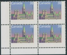 CANADA 1988 Parliament Building Ottawa 38 C U/M Block Of 4 VARIETY MISPERFORATED - Variétés Et Curiosités