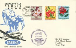 BELGISCH-KONGO 1955 Selt. Kab.-Inlands-Erstflug Der SABENA Stanleyville - Paulis - Storia Postale