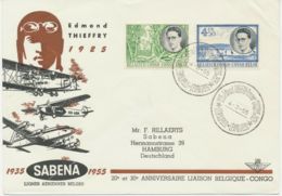 BELGISCH-KONGO 1955 Sonderflug Der SABENA 20 Jahre SABENA LEOPOLDVILLE - HAMBURG - Brieven En Documenten