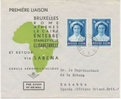 BELGIEN FLUGPOST 1953 Kab.-Erstflug Der SABENA MEF "BRUXELLES - ENTEBBE, UGANDA" - Cartas & Documentos