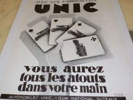 ANCIENNE PUBLICITE LES ATOUTS DANS VOTRE MAIN CAMIONNETTES UNIC 1931 - LKW