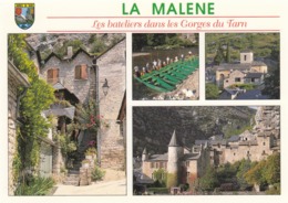 Cp , 48 , LES GORGES DU TARN , LA MALÈNE, Les Bateliers Dans Les Gorges, Le Château, Multi-Vues - Gorges Du Tarn